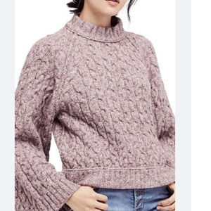FREE PEOPLE Purple Marled Snow Bird Cable Knit Chunky SOFT Wide Sleeve Sweater